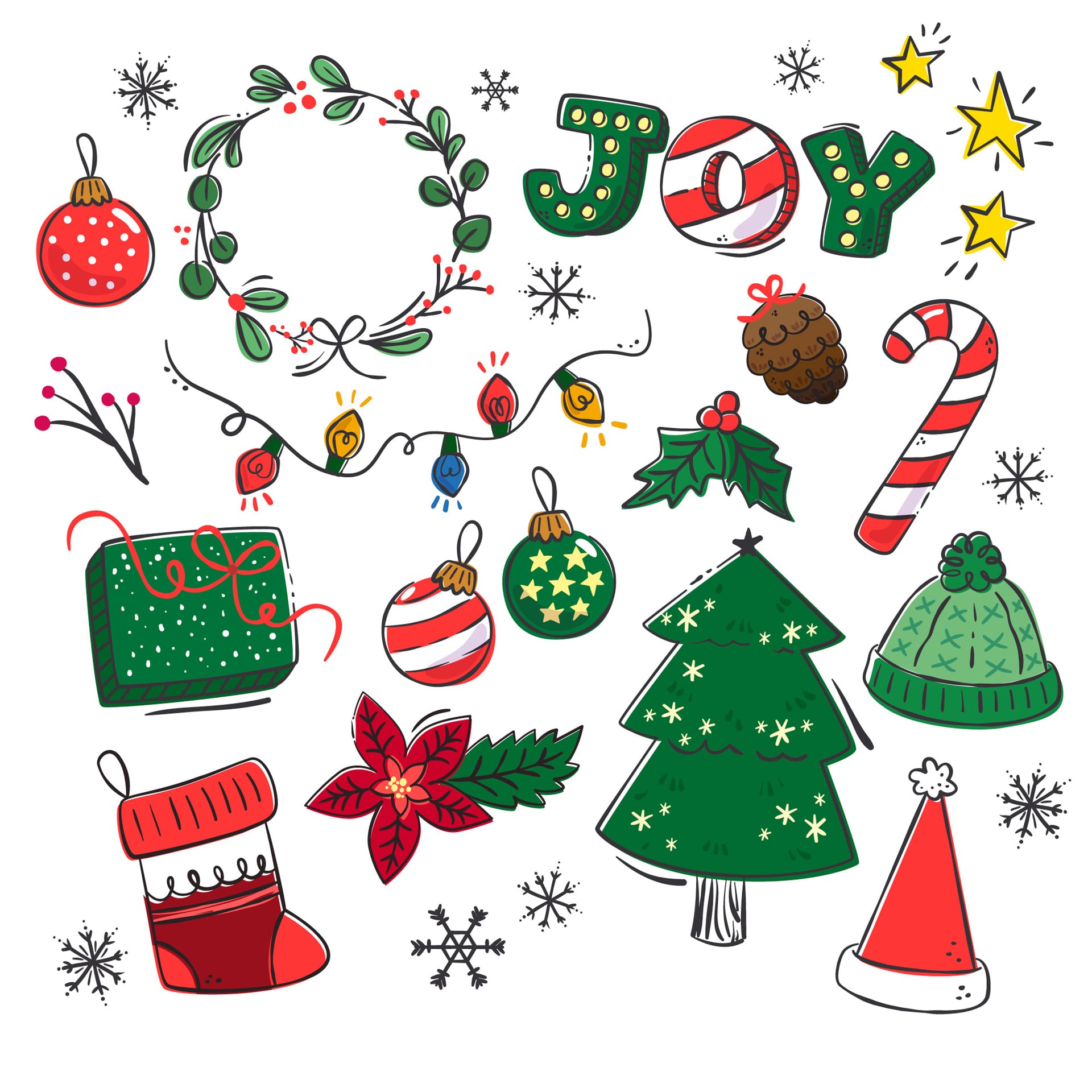 Hand drawn christmas elements collection excellent image