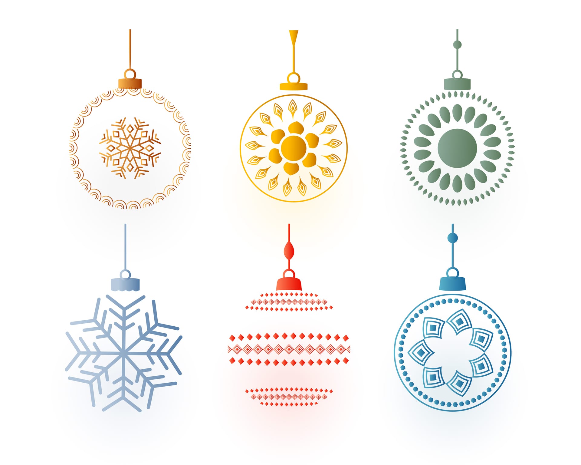 Set six christmas bauble elements design artistic style