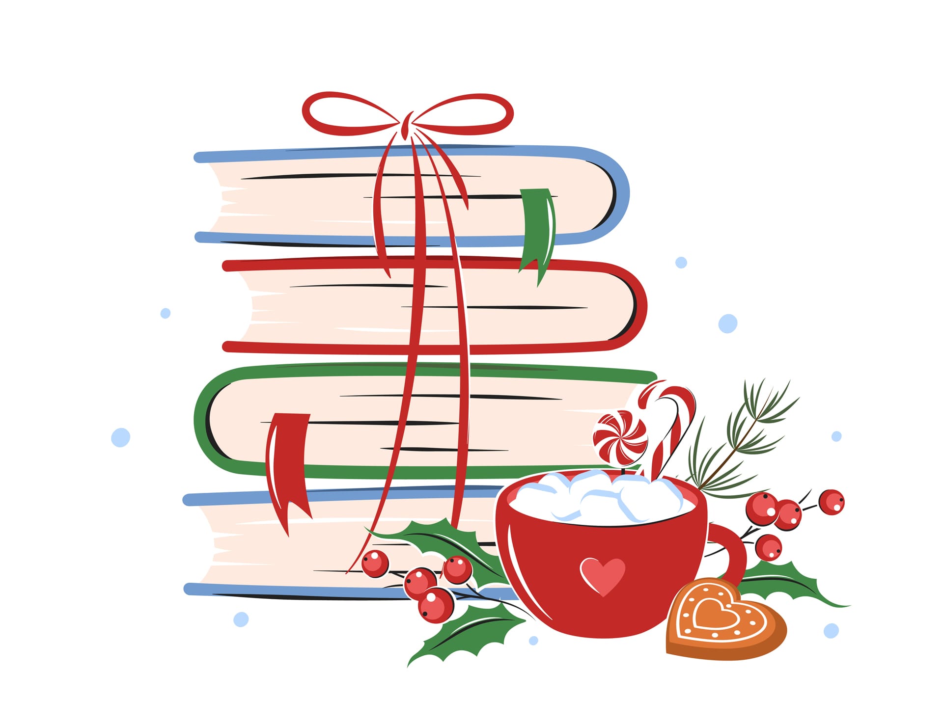 Books cup coffee cocoa with winter leaves cookies white background