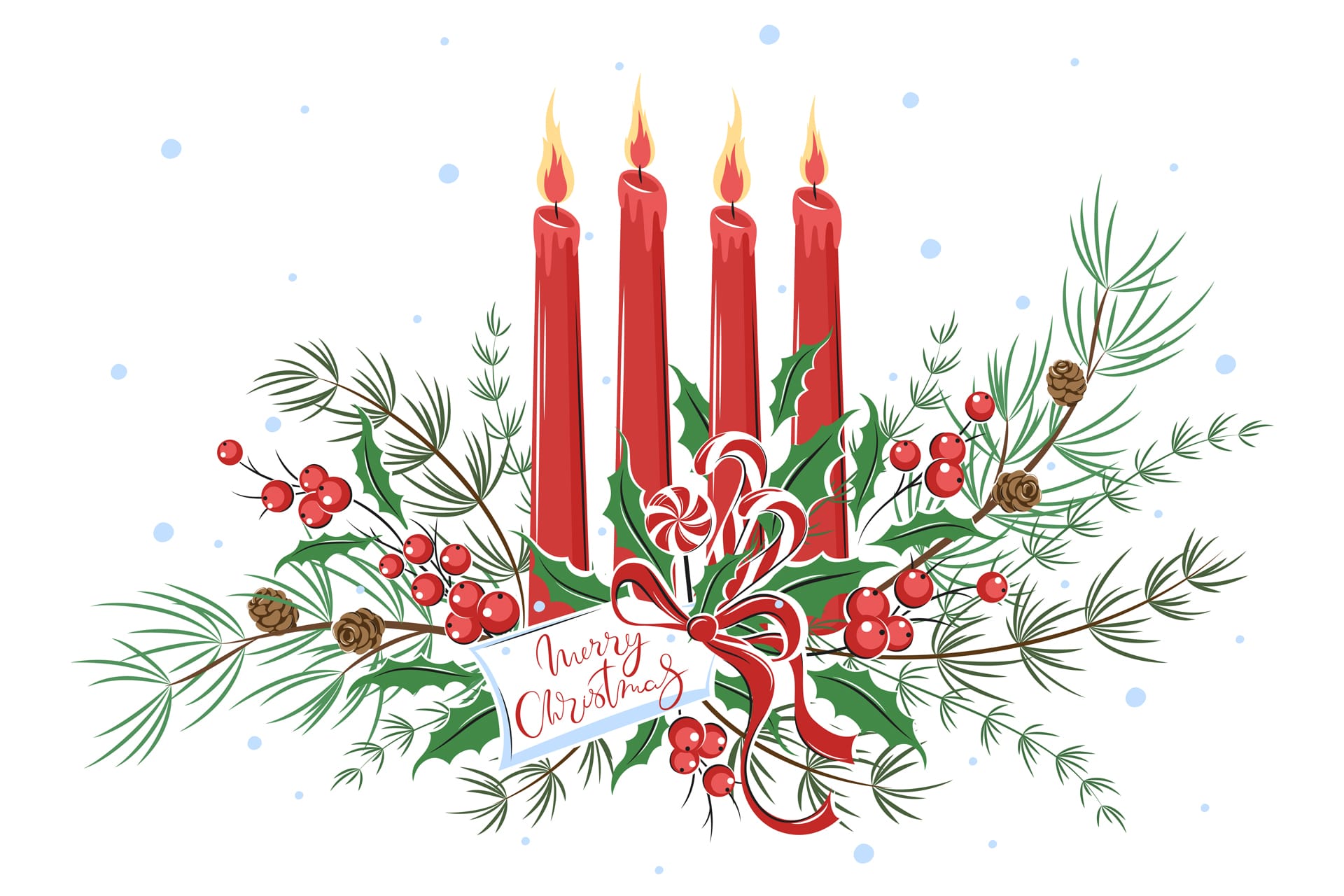 Christmas card with burning candles decorations winter holidays design elements