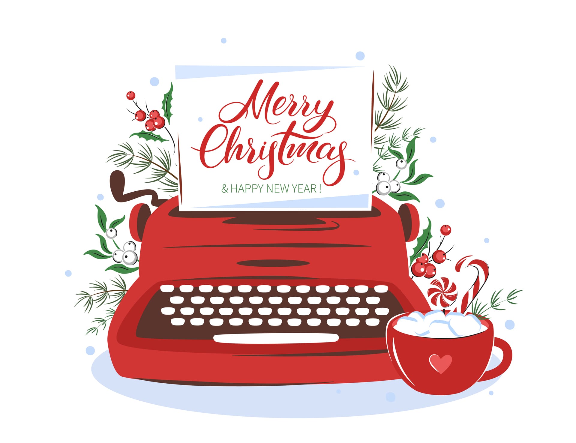 Christmas holiday card vintage typewriter cup with christmas decor with