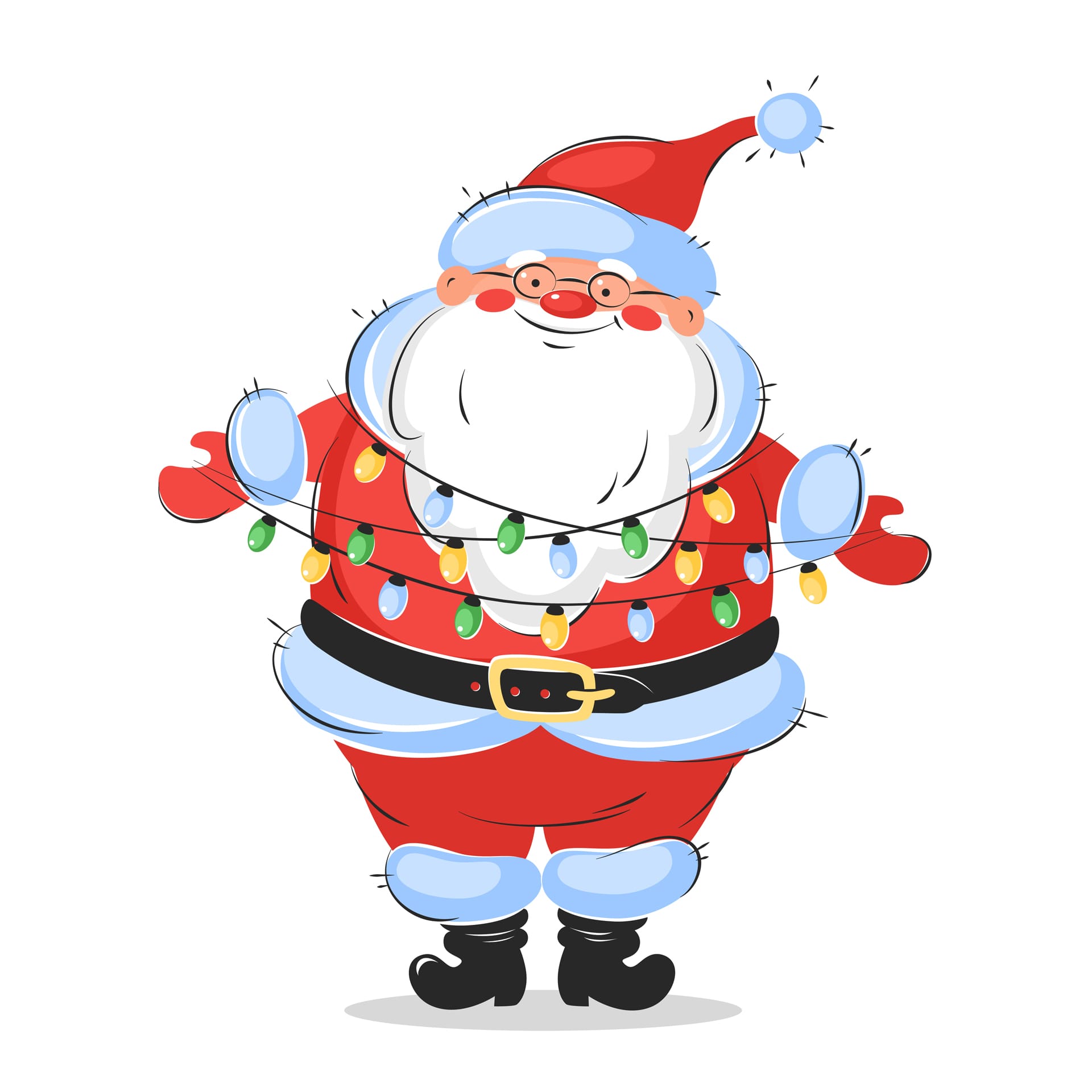 Happy santa claus cartoon character with garland his hands ready