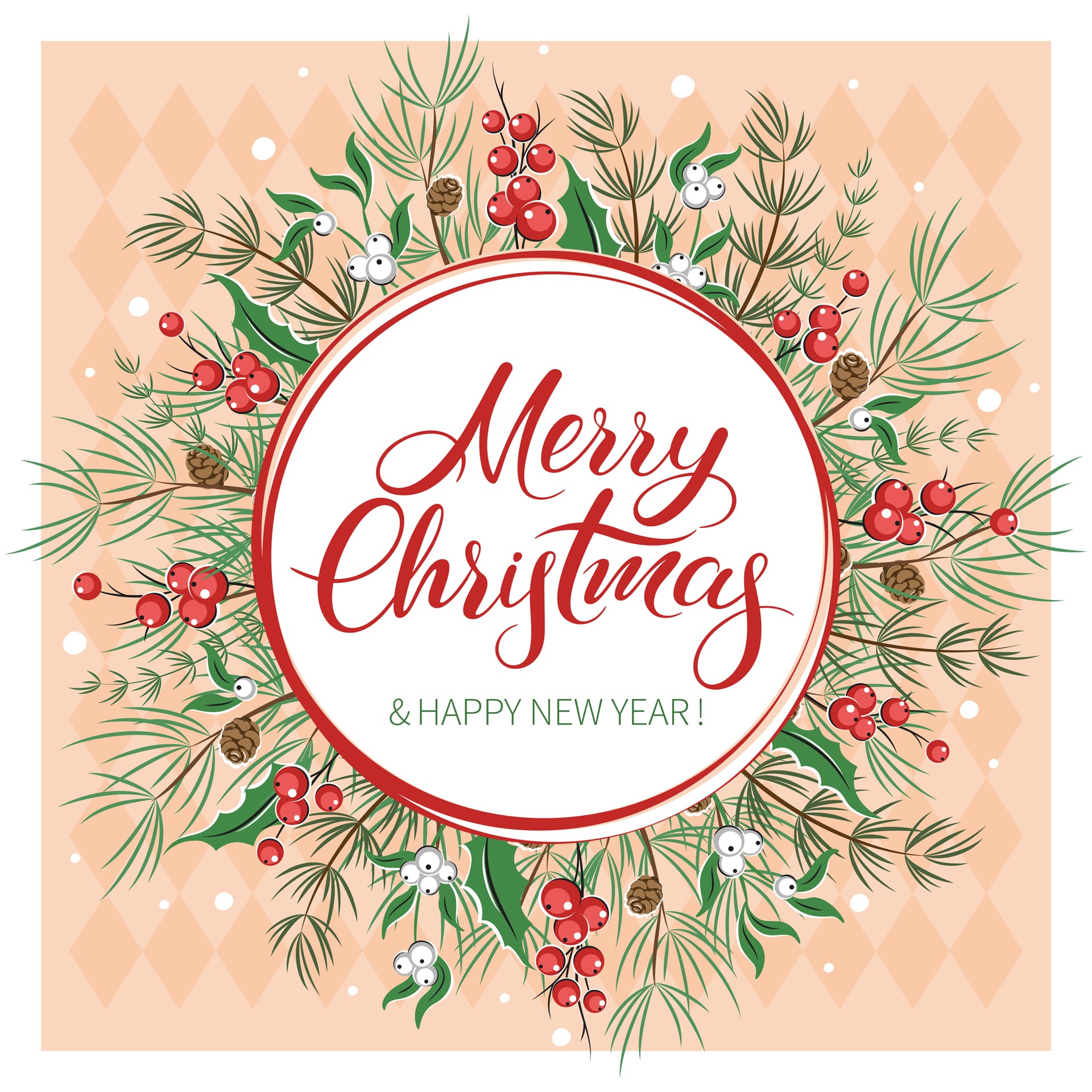 Merry christmas card decorated with different winter plants christmas clipart