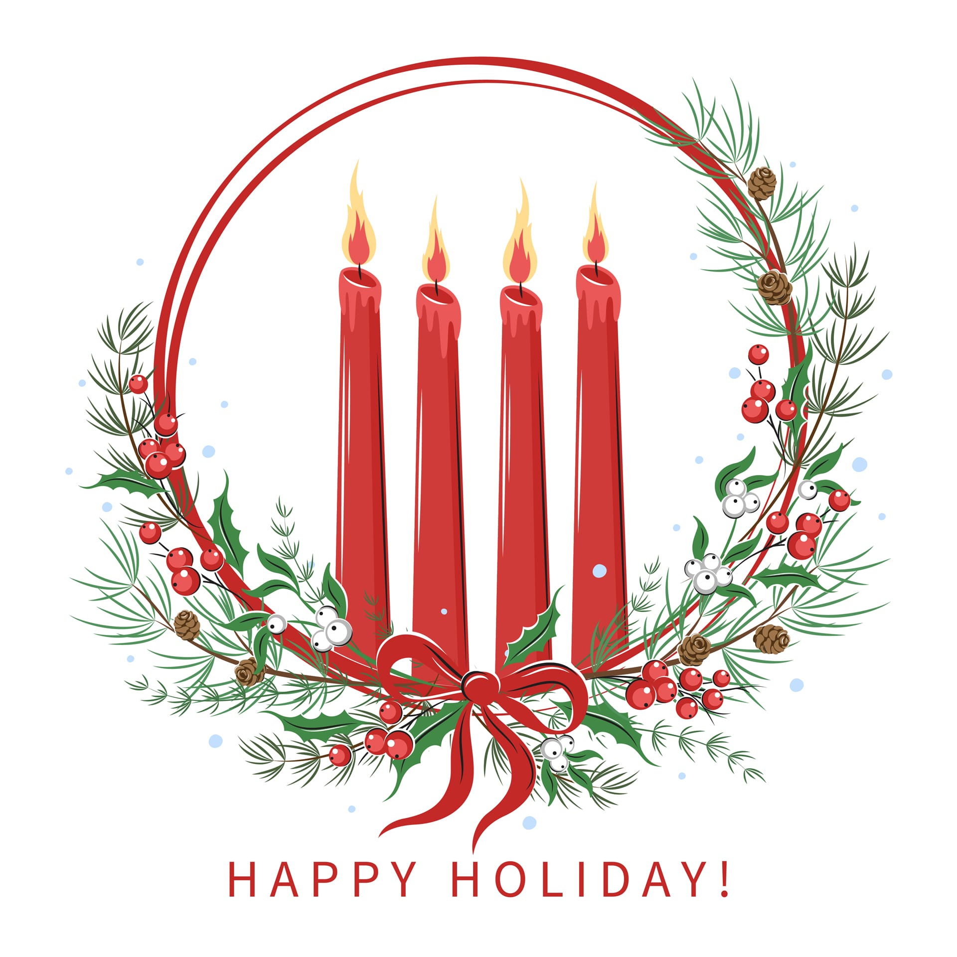 Merry christmas wreath with candles text green fir twigsred whites