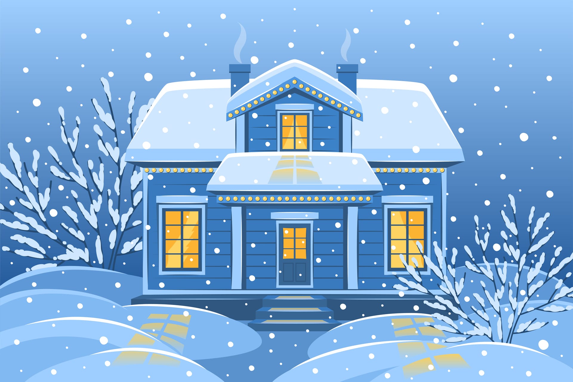 Snowy winter landscape with country house trees image