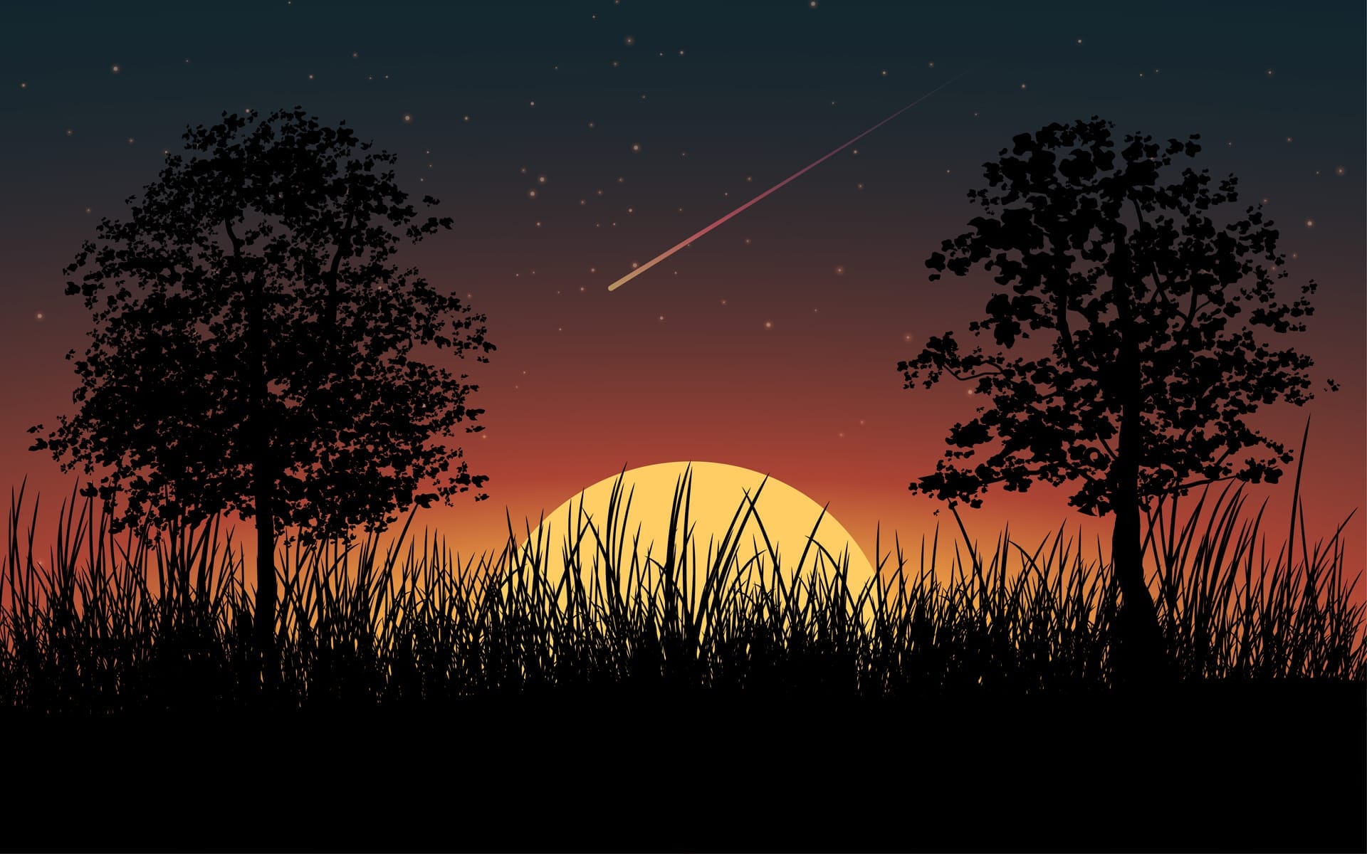 Clipart forest trees silhouette trees grass sunset