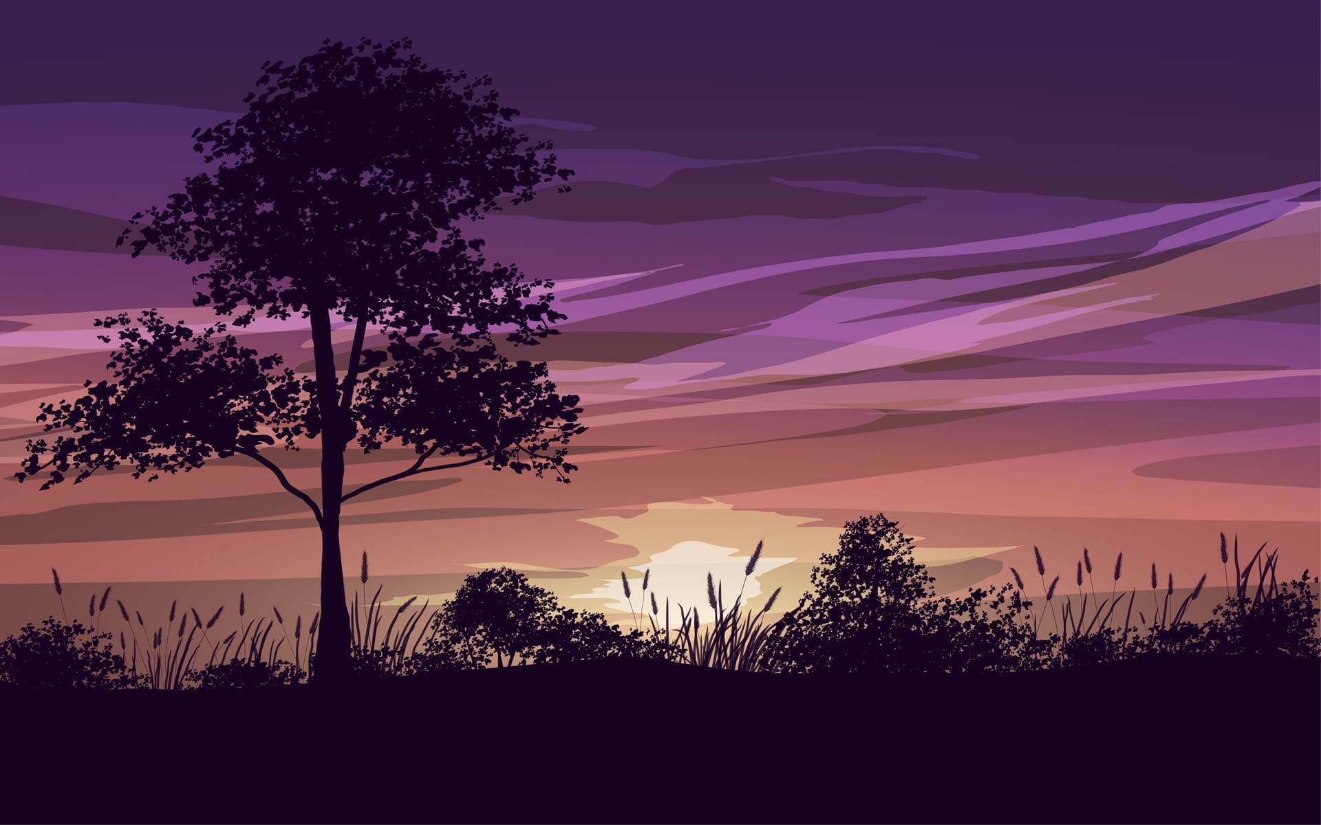Sky sunset with trees weeds clipart forest trees