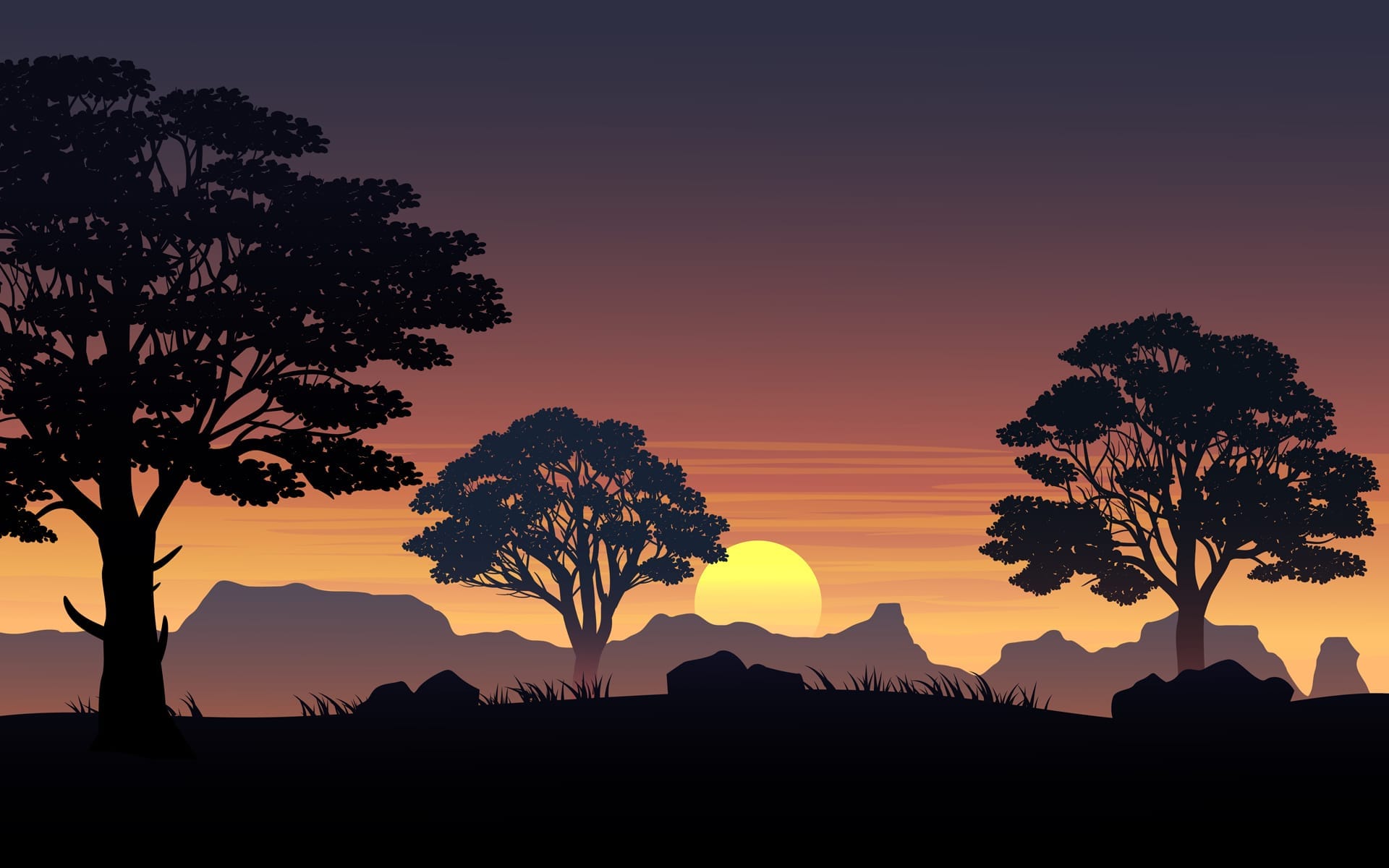 Sunset sky forest with hills clipart forest trees