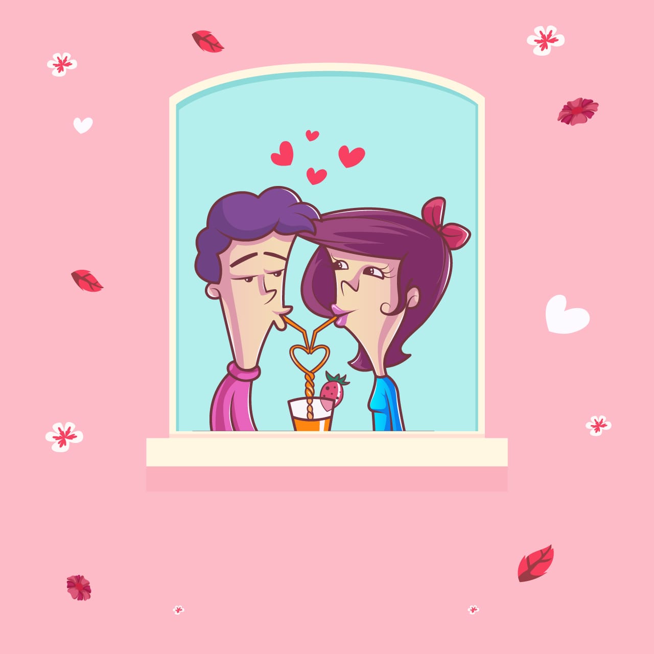 Couple clipart beautiful happy valentines day banner design cartoon image
