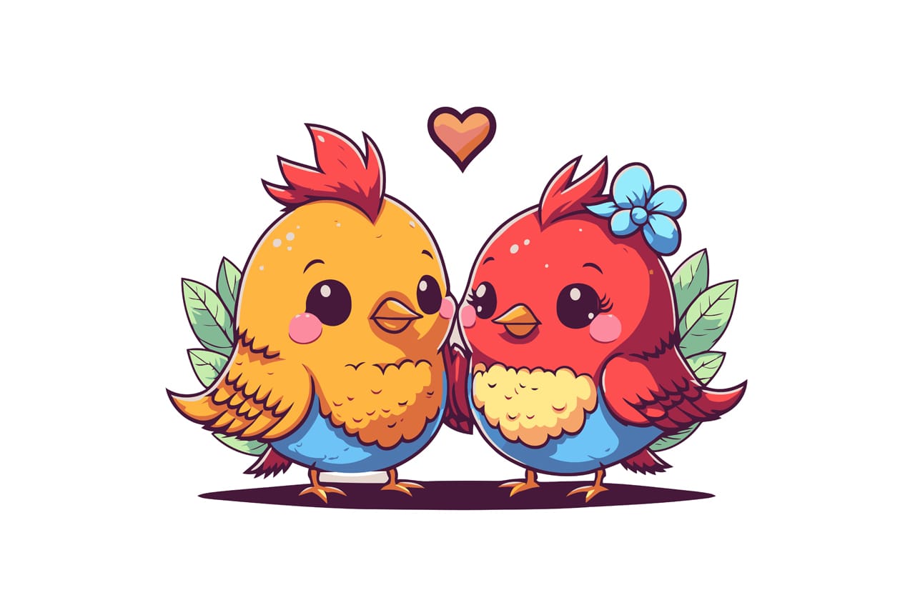Couple love birds perched branch tree valentine day theme