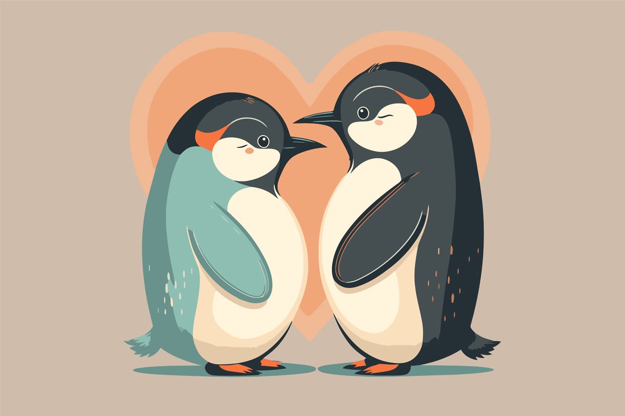 Cute penguins couple love animal valentine day card invitation