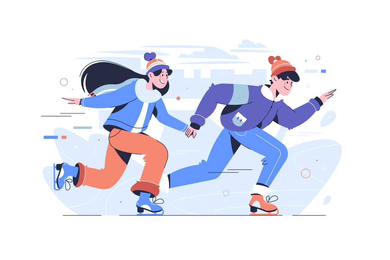 Happy couple winter clothes skating ice park concept woman man holiday leisure sport