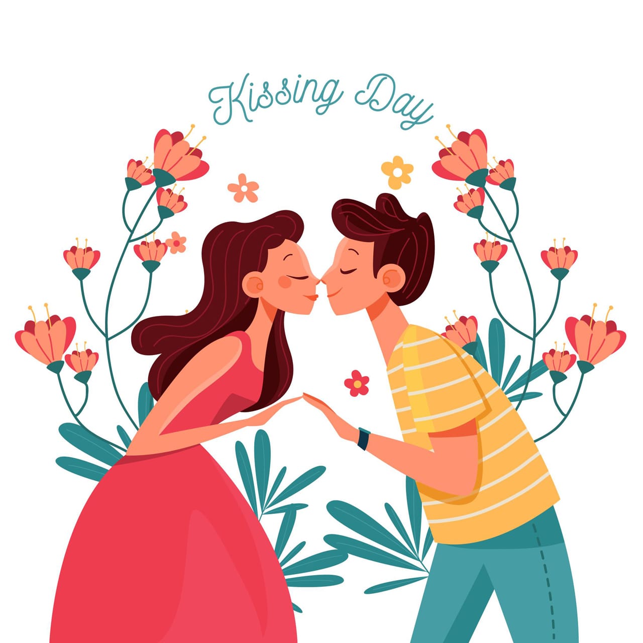 Organic flat international kissing day hand drawing sketch cartoon image