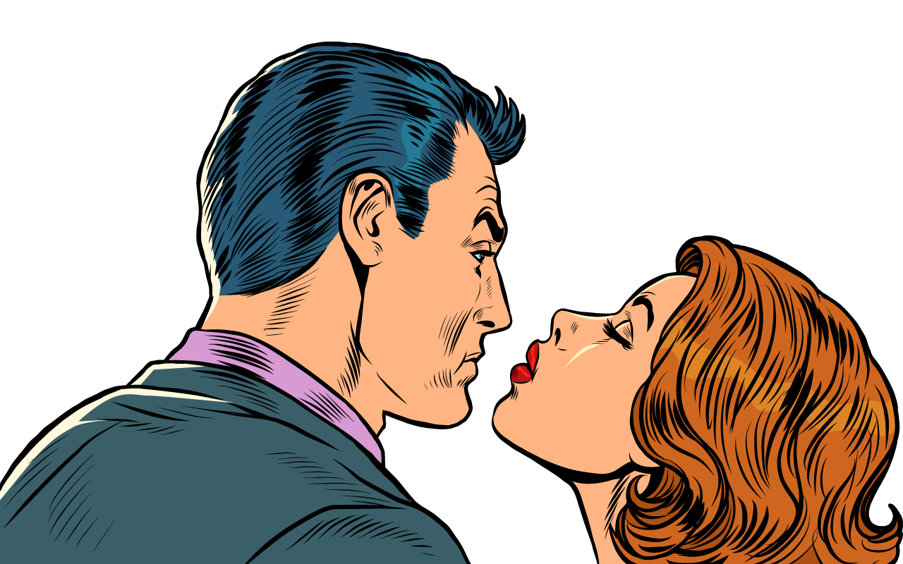Retro kiss man woman couple love husband wife transparent background png
