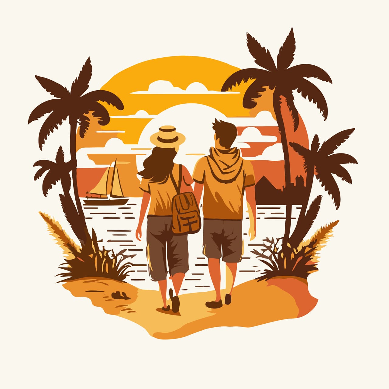 Travelling couple logo going go vacation concept cartoon image