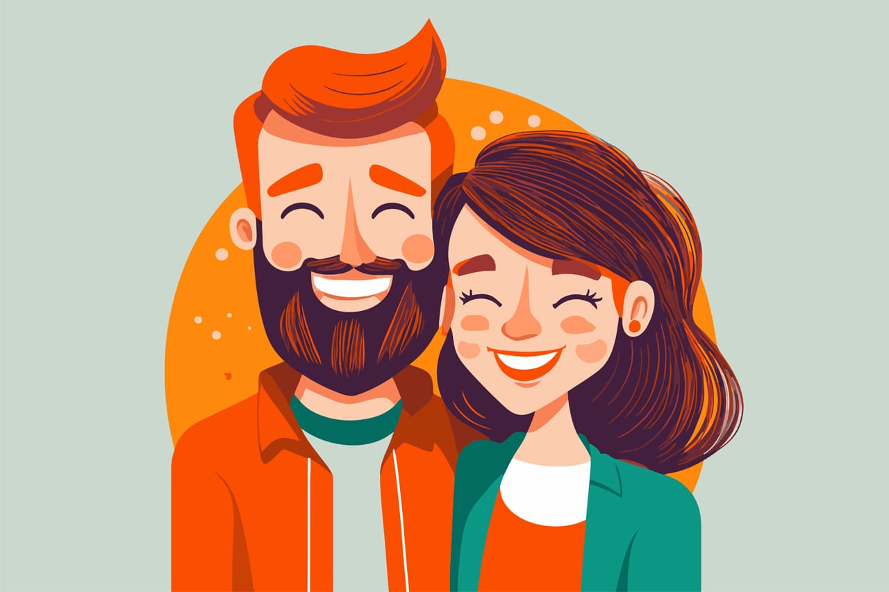Young couple portrait love happy smiling boy girl valentine cartoon image