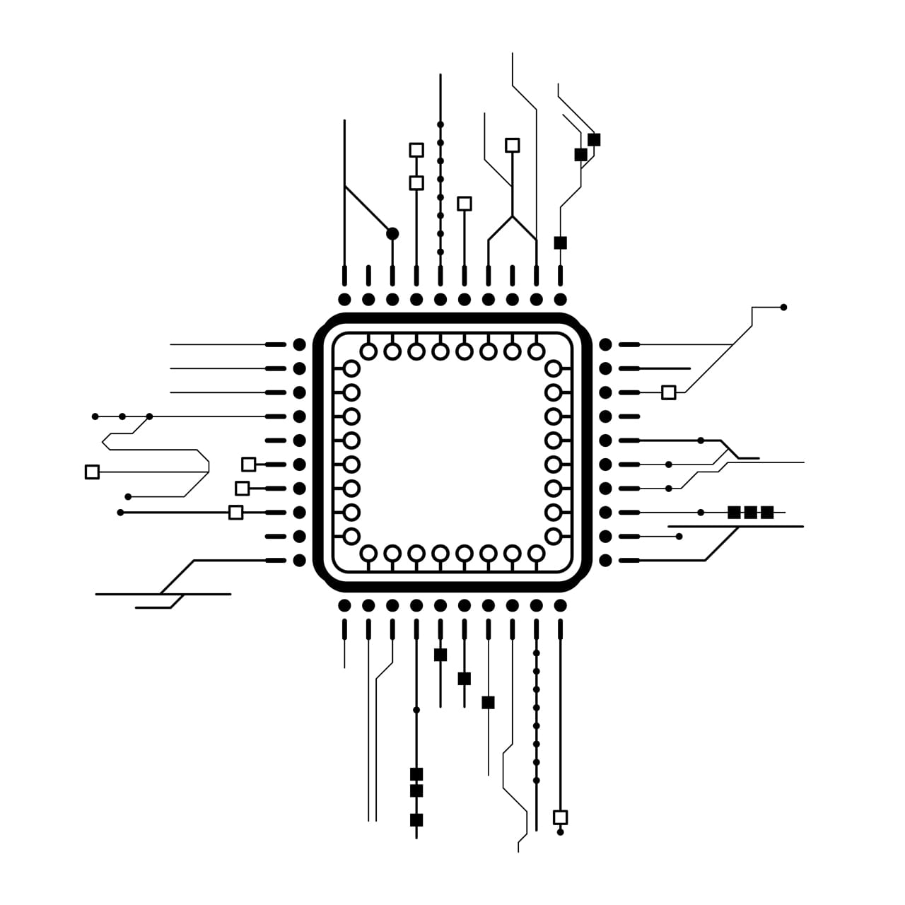 Abstract black simple line CPU computer technology doodle cartoon image