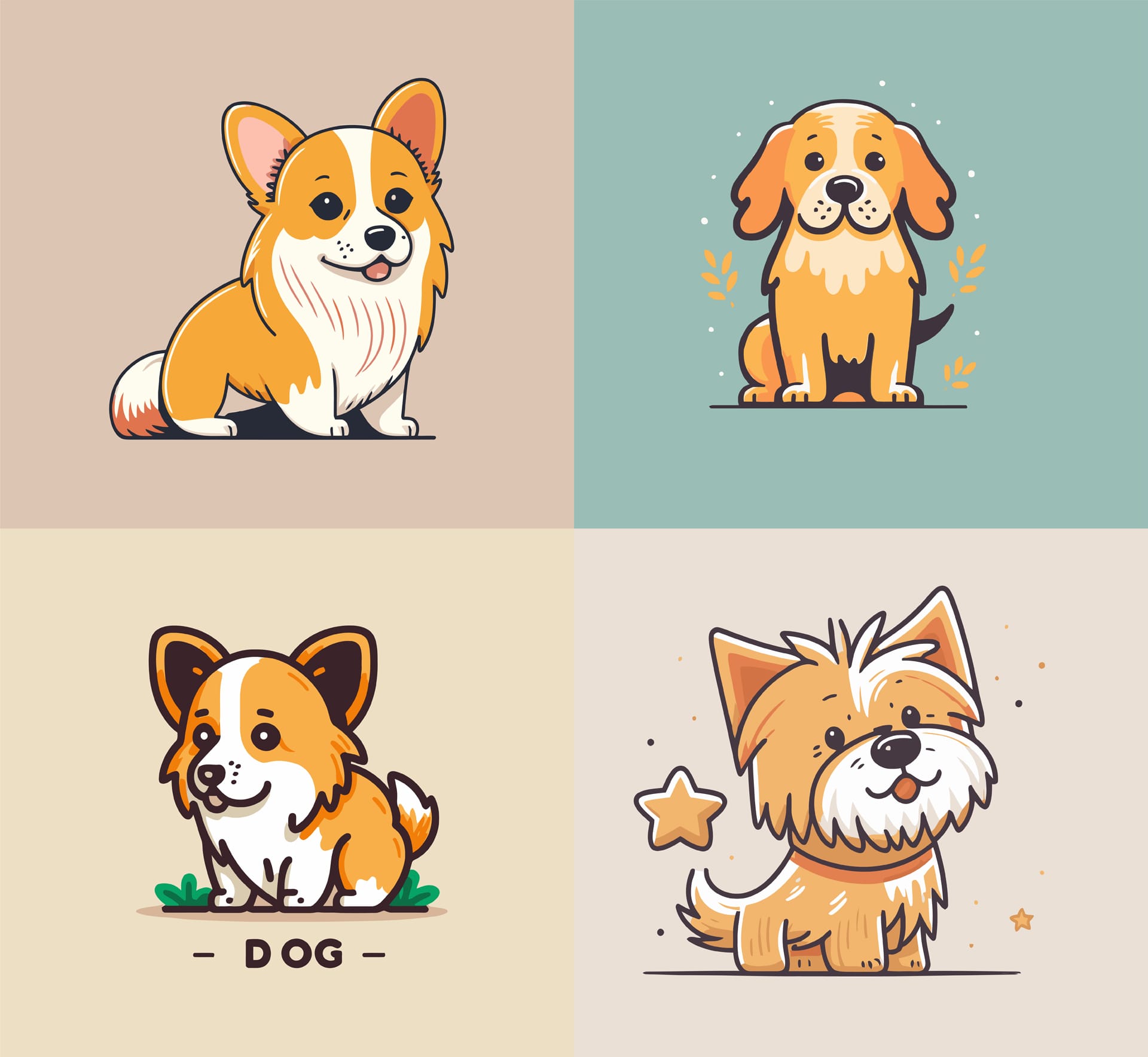 Cute funny dog characters illustration logo icon cartoon excellent picture