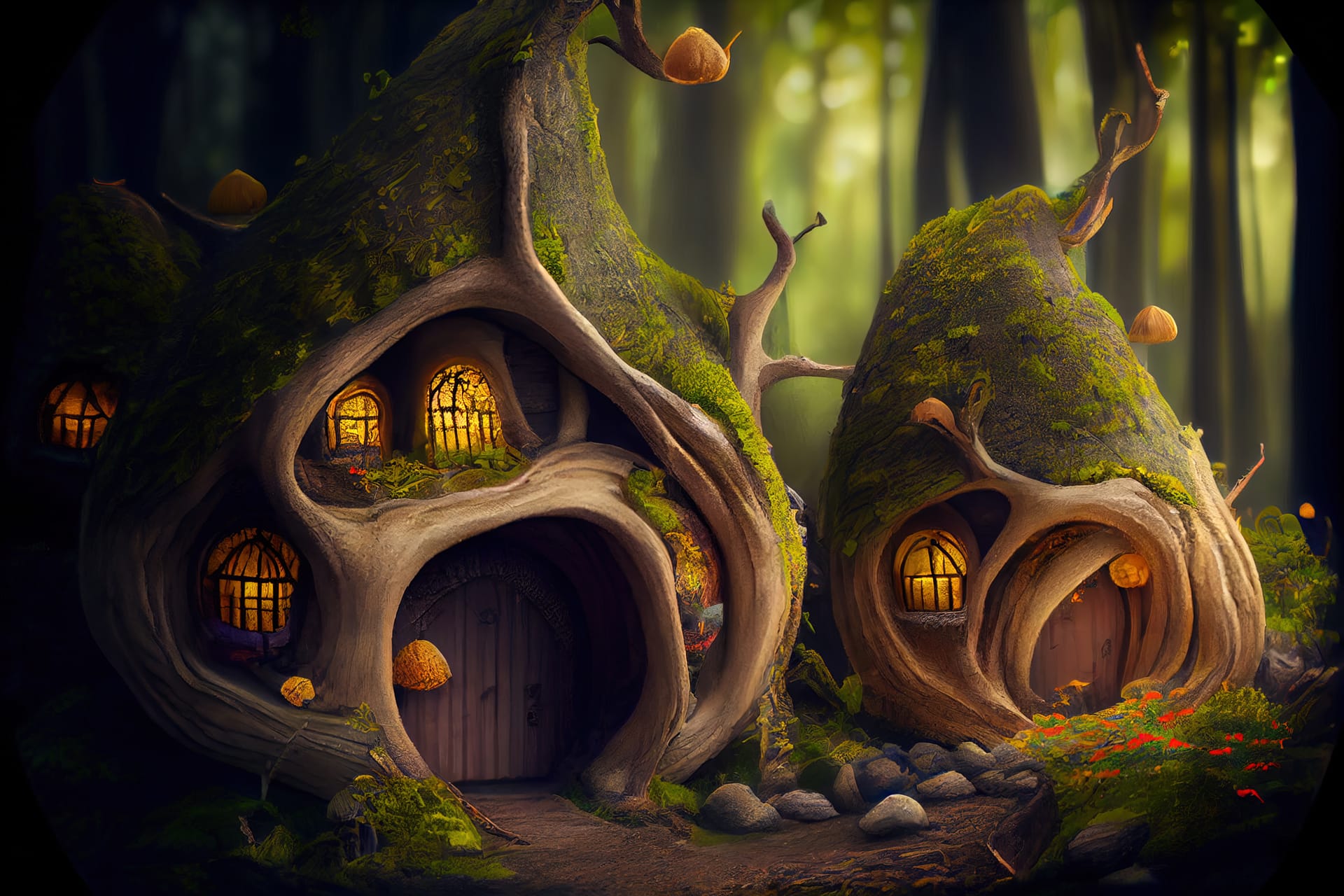 Fantasy hobbit house tree fairytale hut magic forest enchanted forest clipart