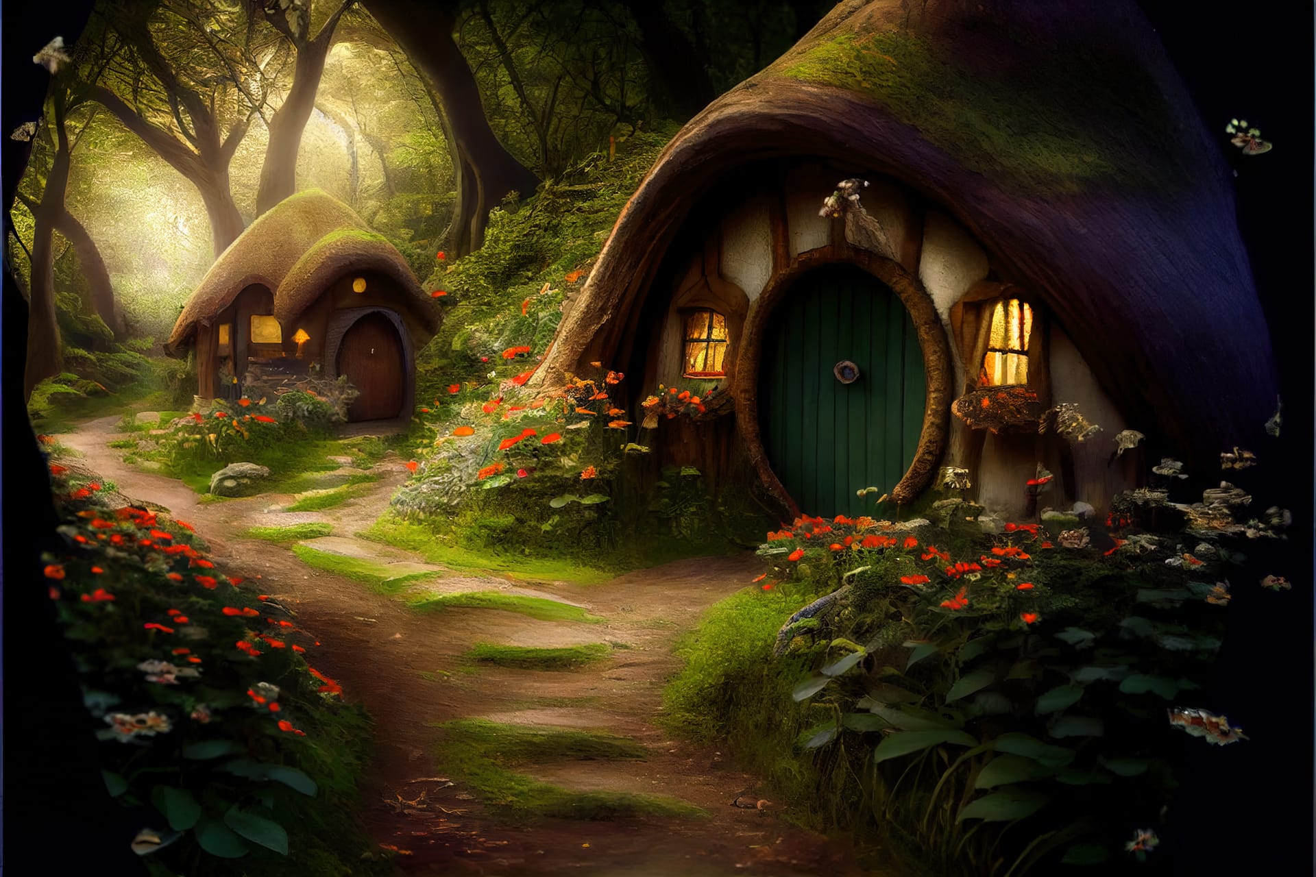 Fantasy hobbit houses garden fairytale home magic forest image