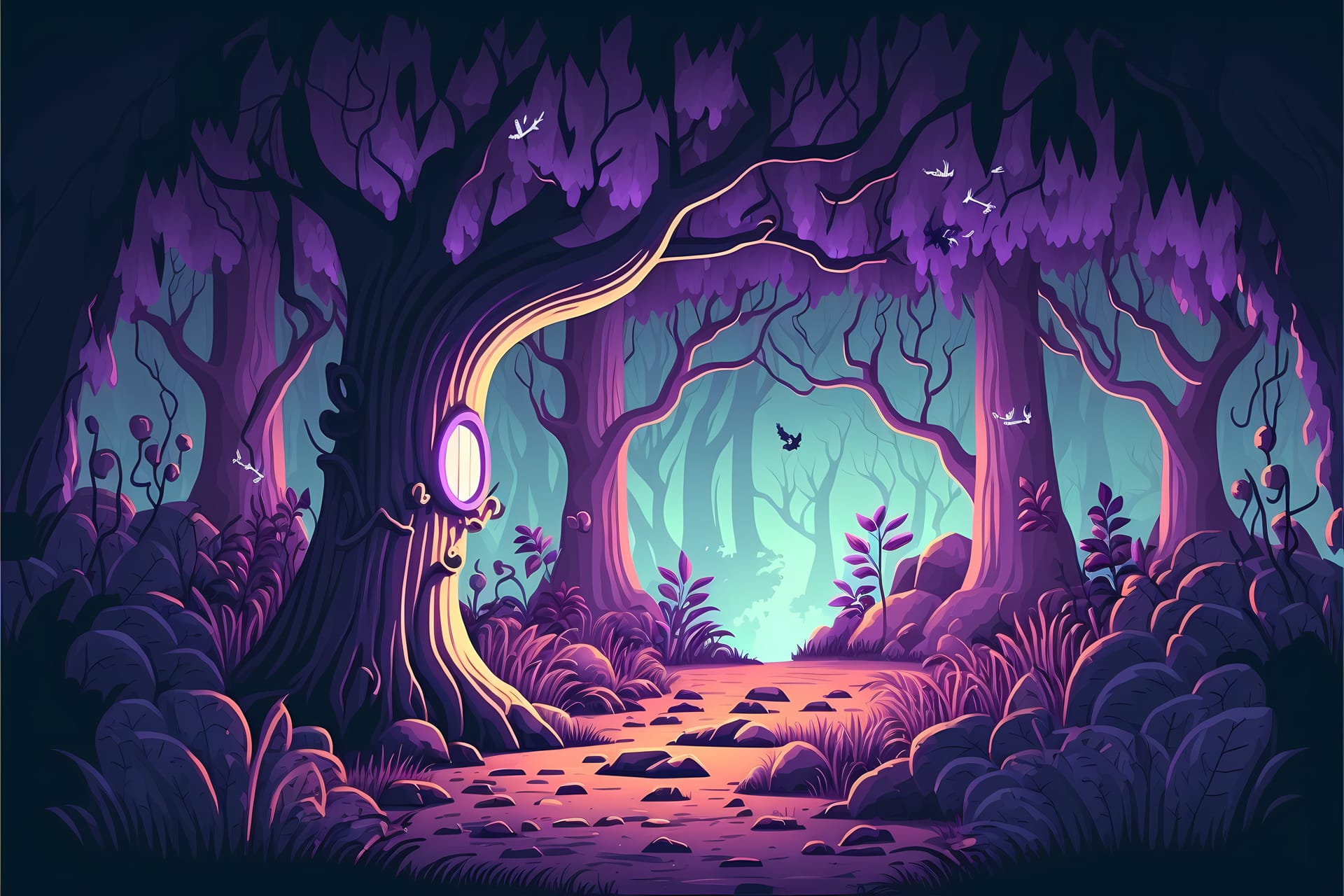 Forest illustration cartoon style landscape endless nature background captivating image