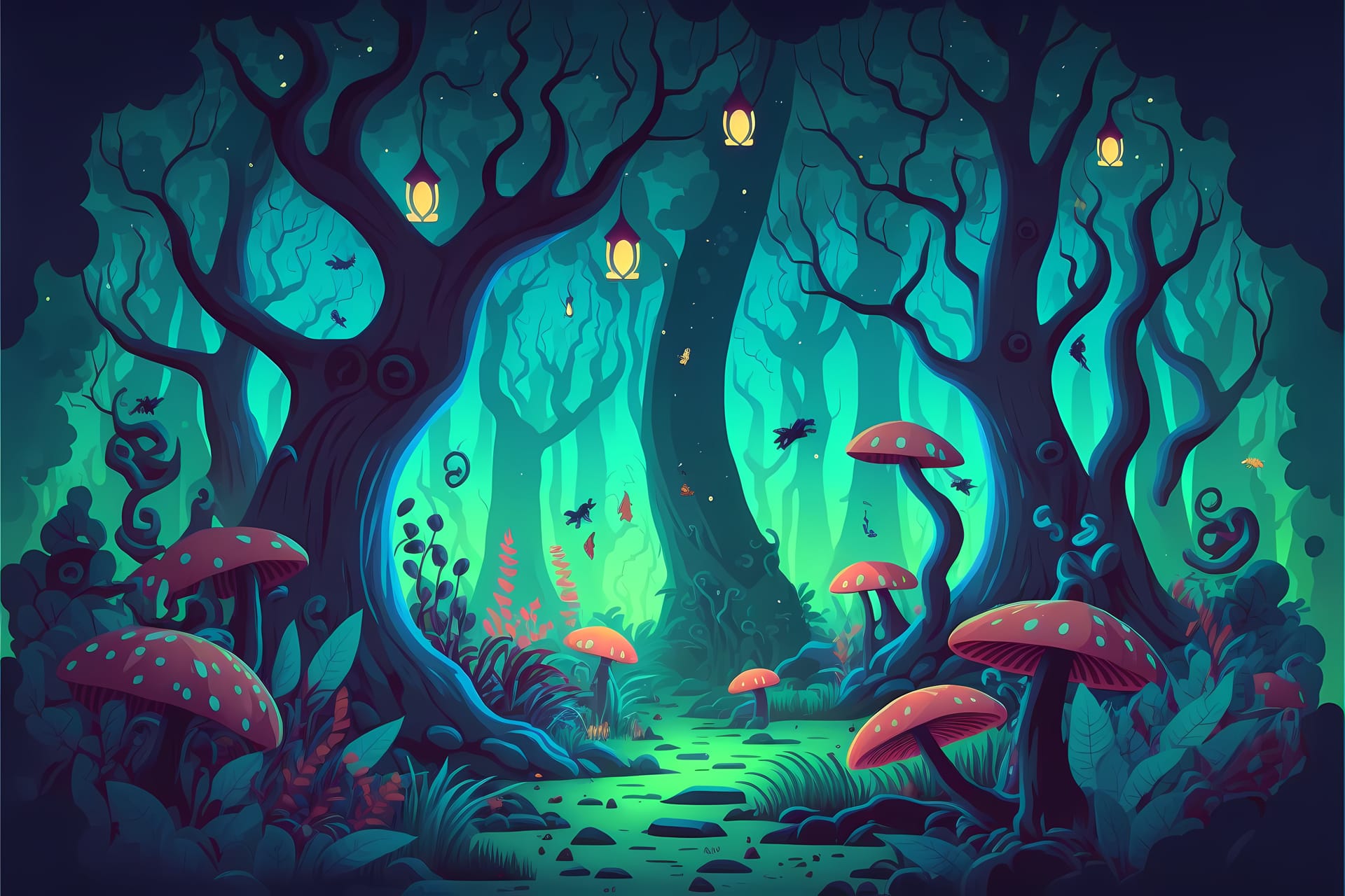 Forest illustration cartoon style landscape endless nature background graceful image