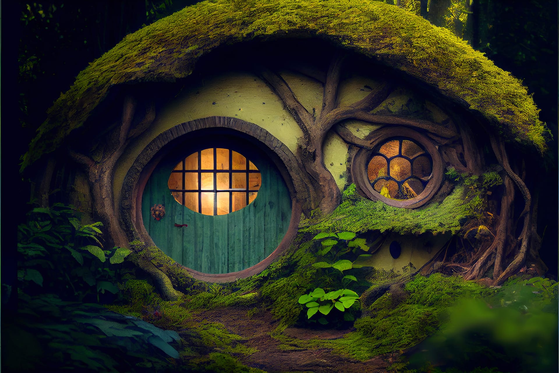 House fantasy forest fairy tale home covered green grass image