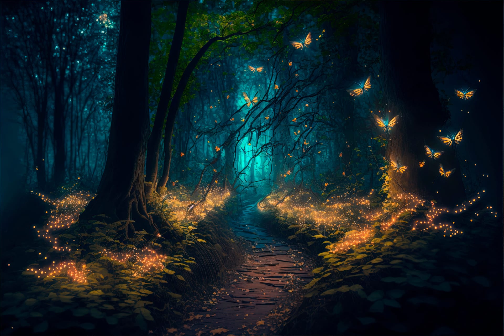 Night magical fantasy forest forest landscape image