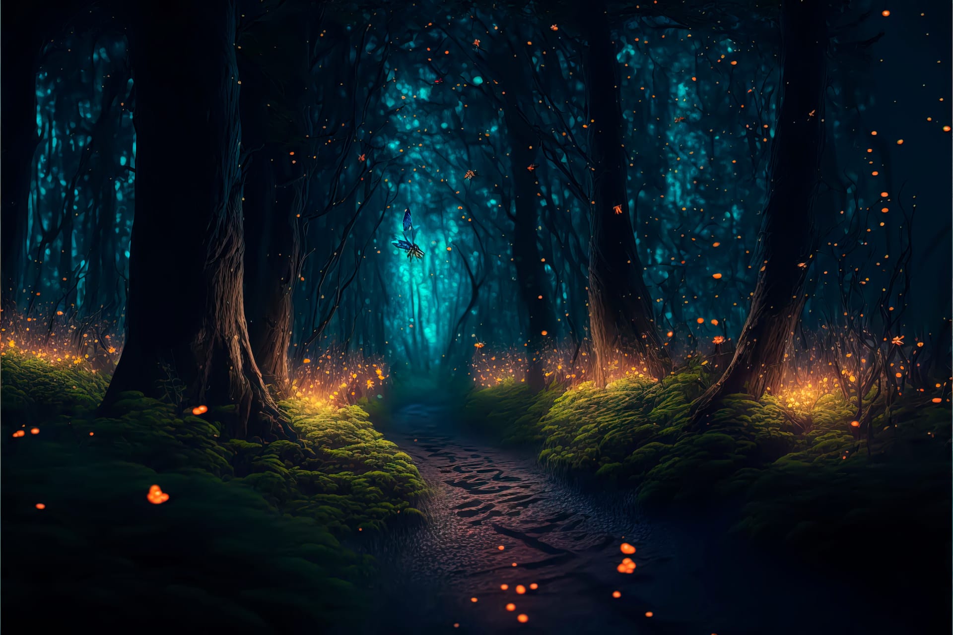 Night magical fantasy forest forest landscape