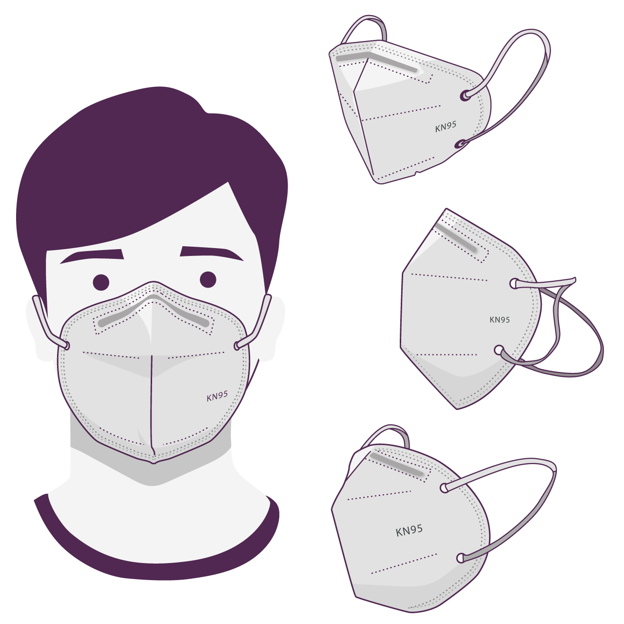 Collection kn95 face mask different perspectives cartoon illustration image