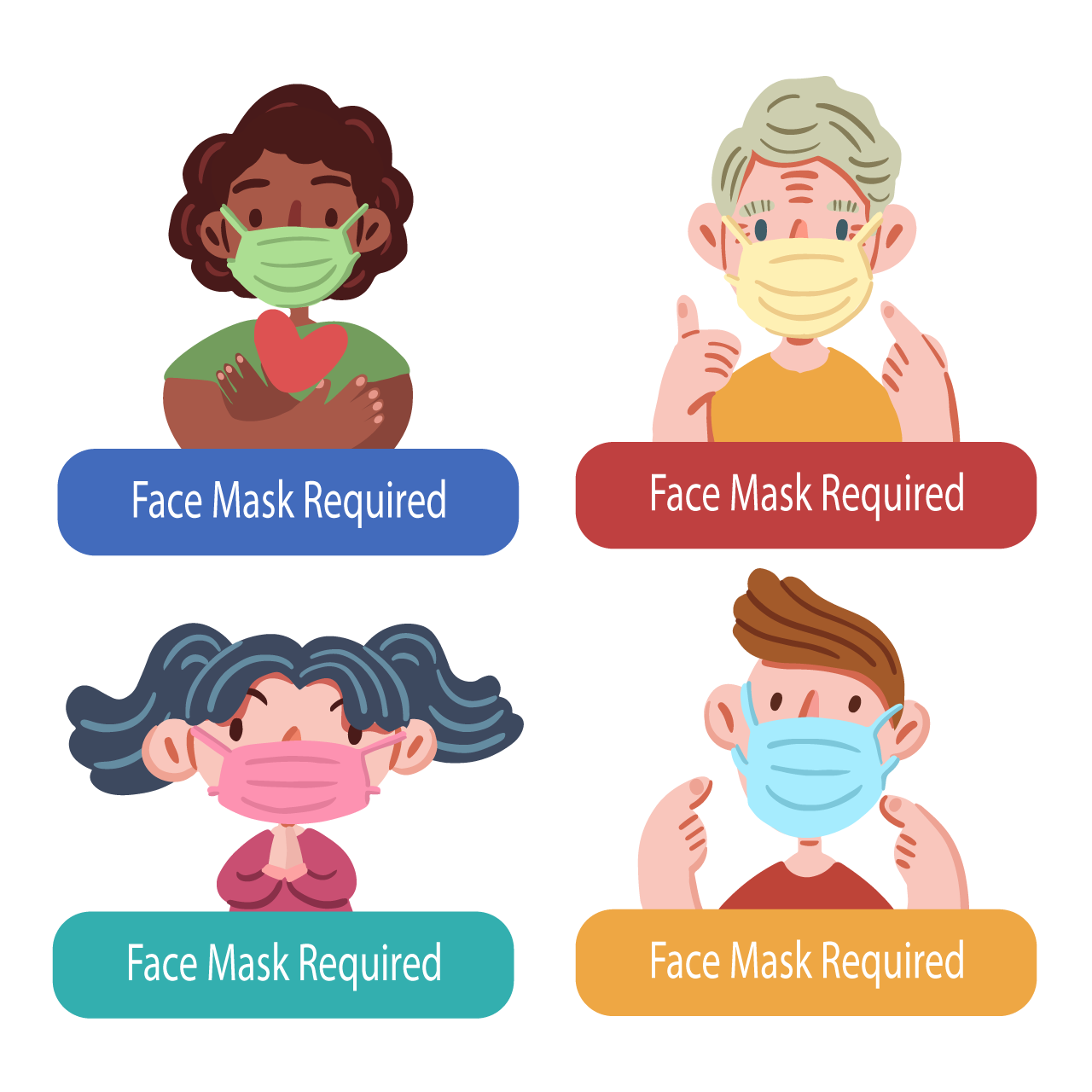 Face mask required pack cartoon illustration image hand drawing sketch