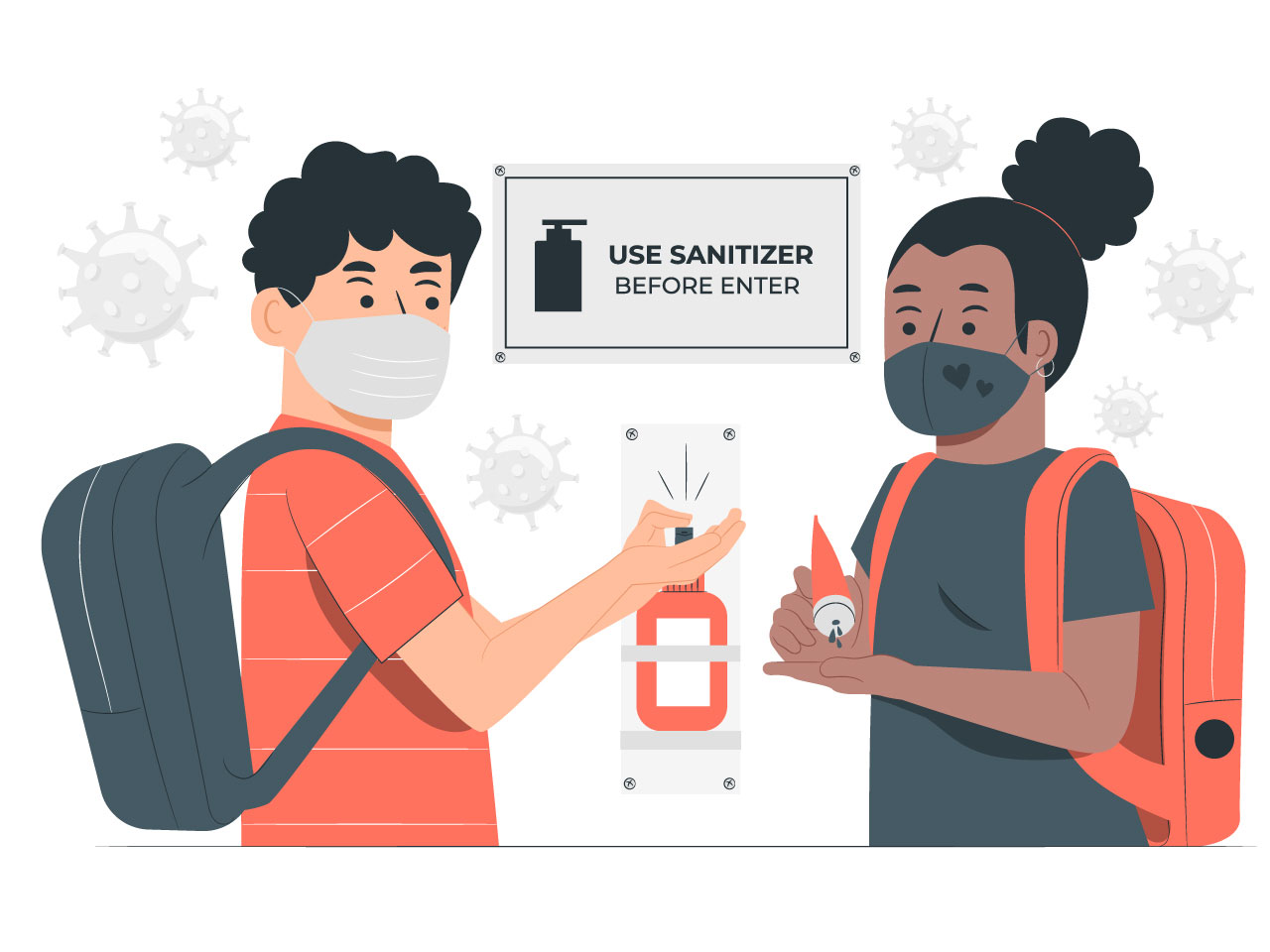 Kids using hand sanitizer school concept illustration