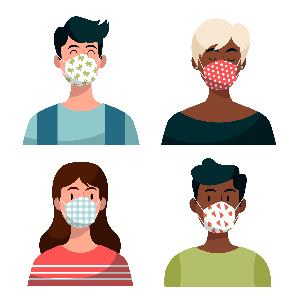 People wearing fabric face masks cartoon illustration image transparent background png