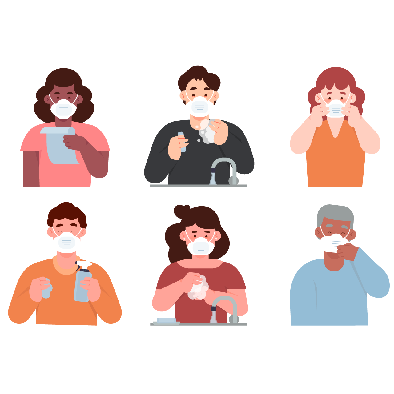 People wearing protection masks against covid 19 transparent background png