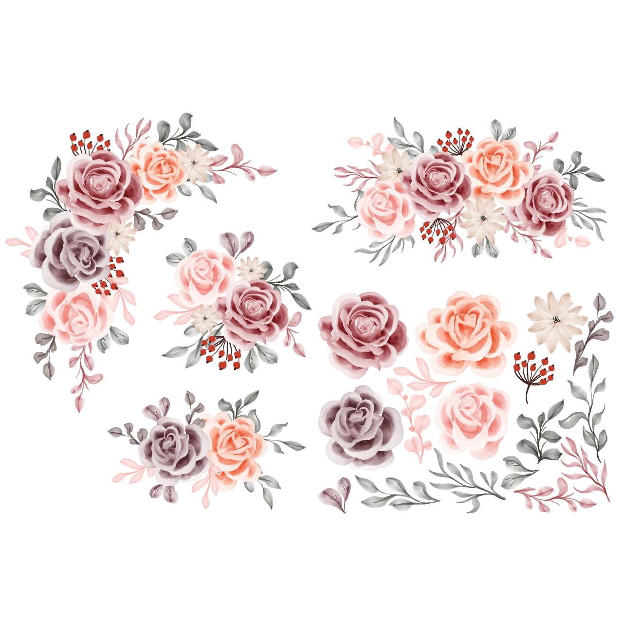 Flower arrangement isolated with leaf rose transparent background png