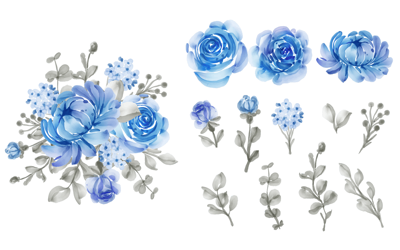 Flower clipart beautiful floral blue isolated leaf flower transparent background png
