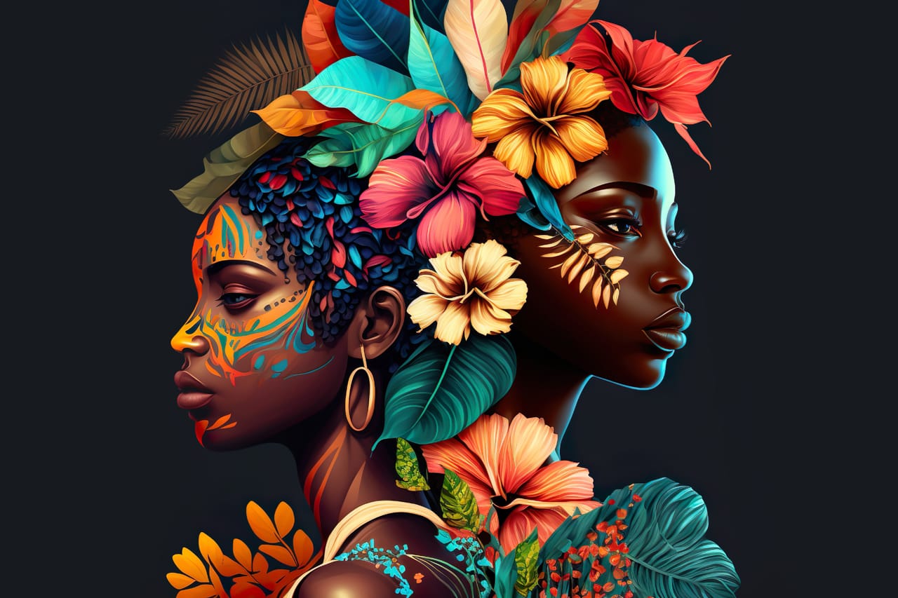 Related image portrait beautiful african american womans combined with flowers