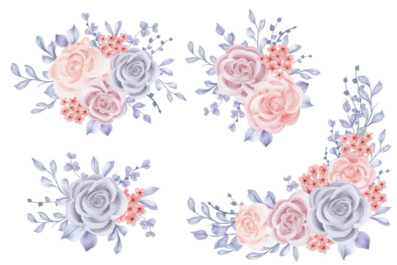 Romantic winter blue rose flower wreath isolated clipart cartoon image