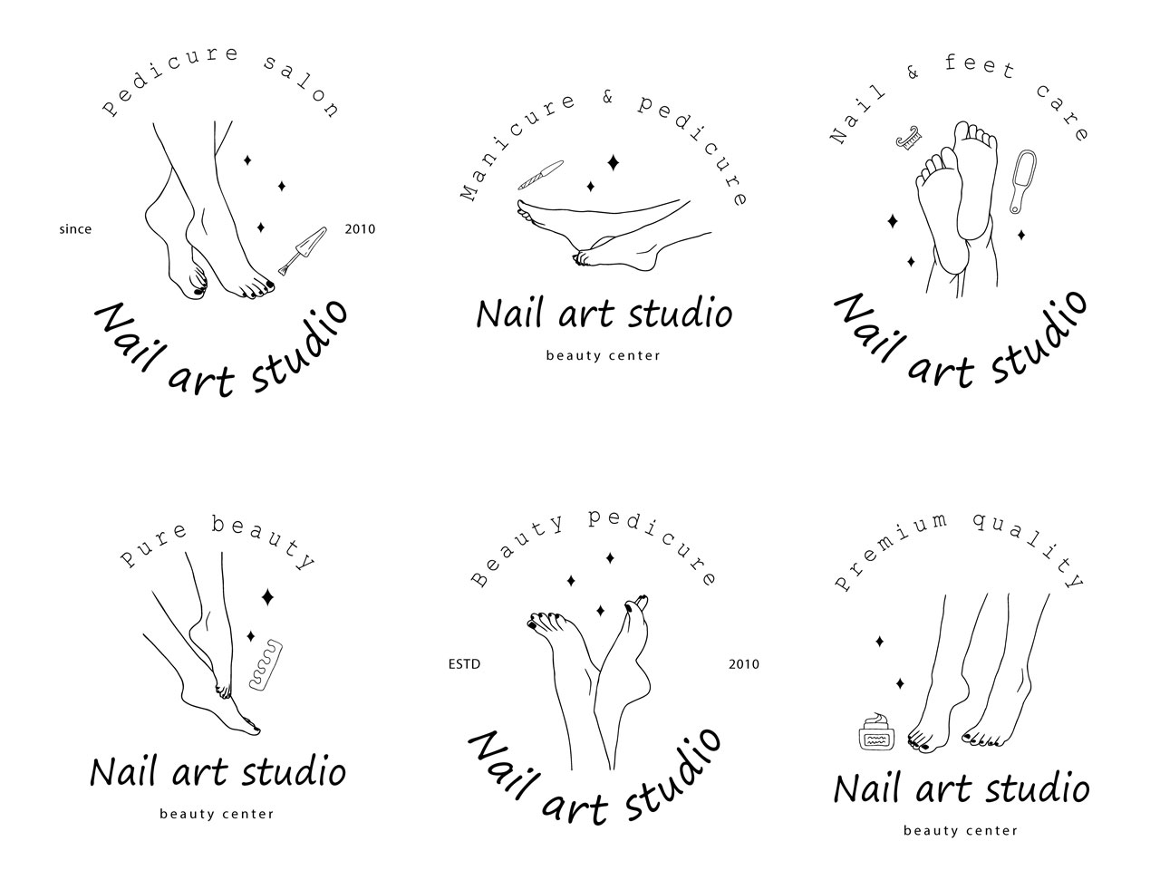 Pedicure salon logo template foot care concept hand drawing sketch