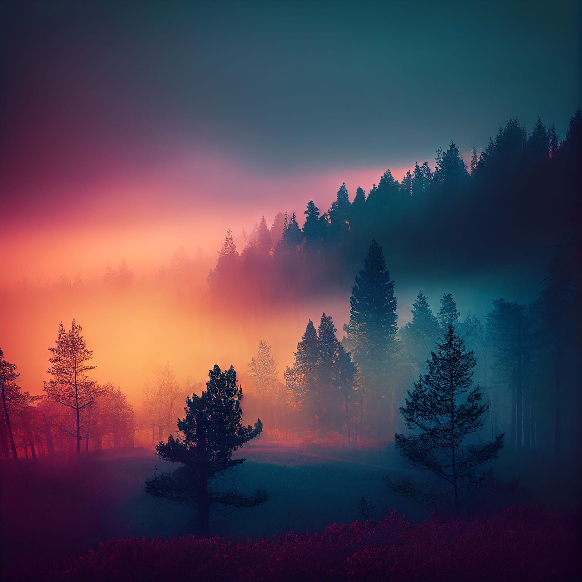 Beautiful misty forest nature landscape sunset sunrise compelling image