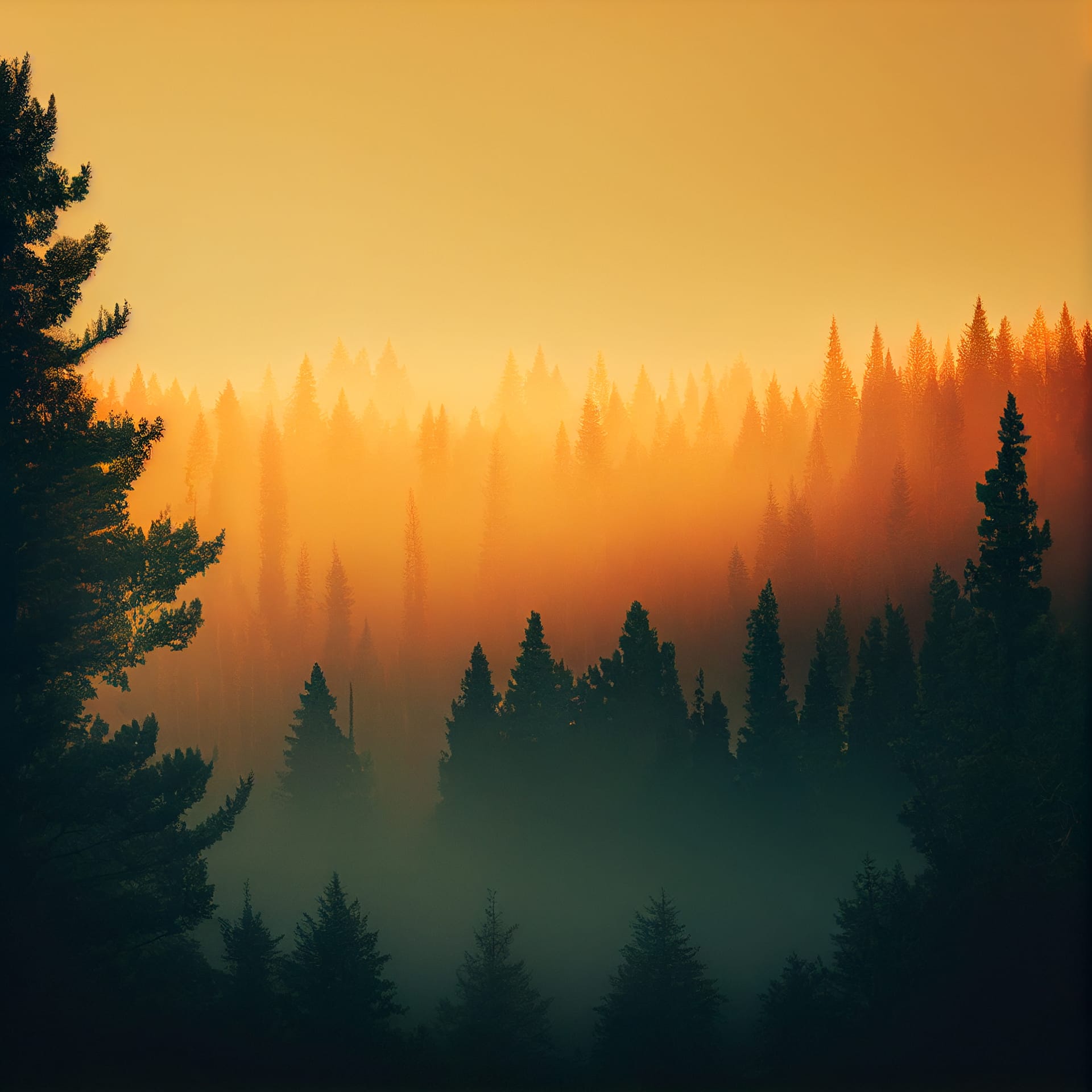 Beautiful misty forest nature landscape sunset sunrise evocative image