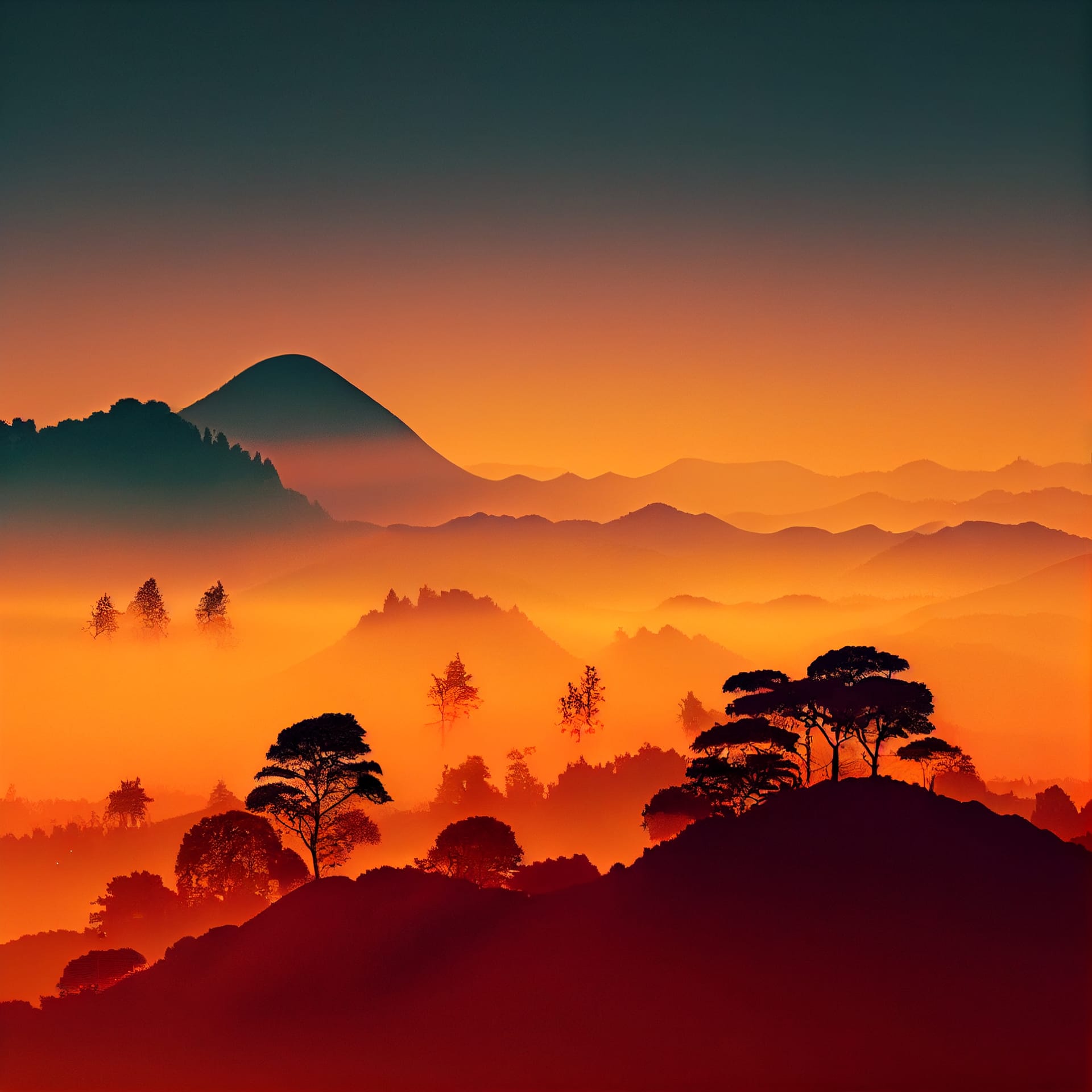 Beautiful misty forest nature landscape sunset sunrise excellent image