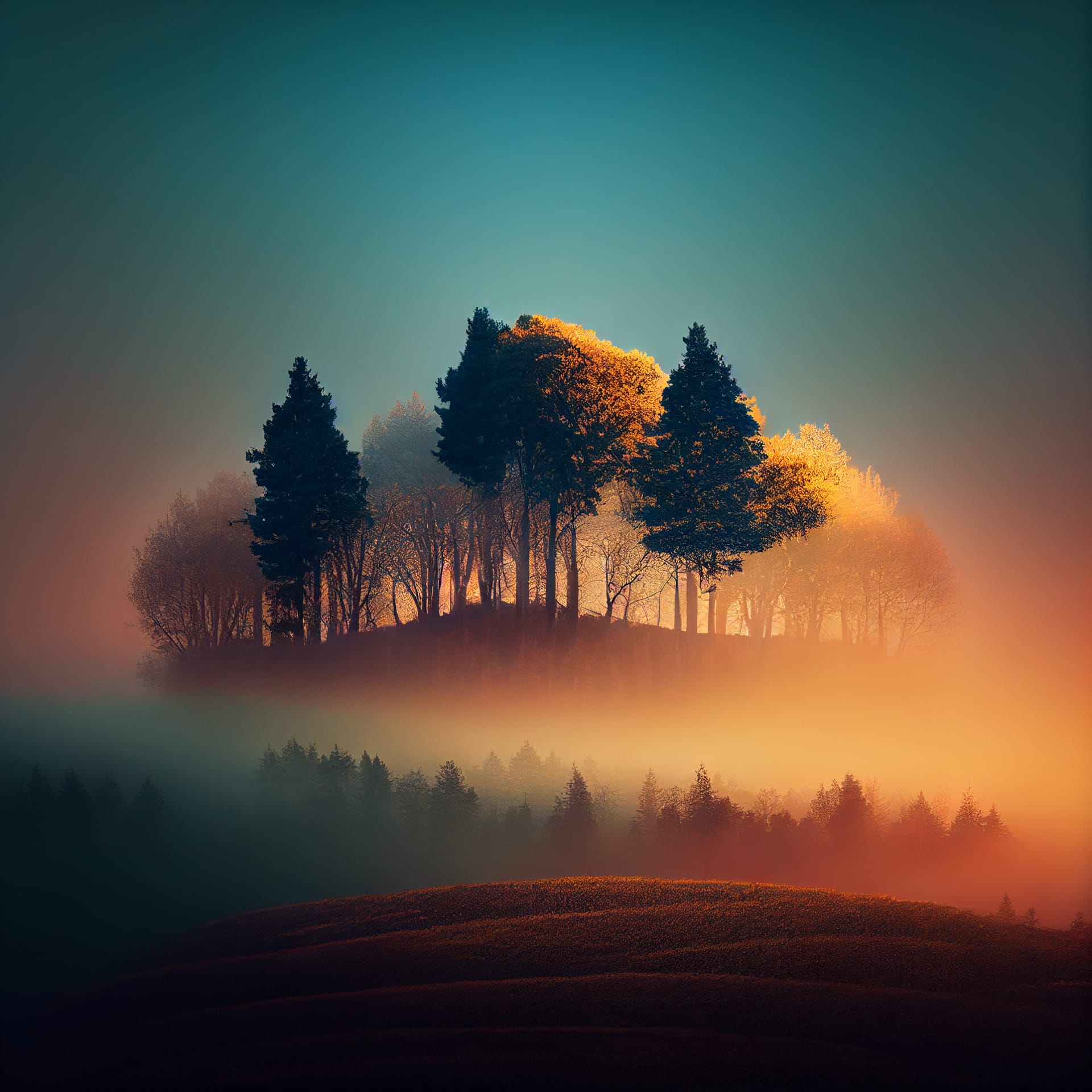 Beautiful misty forest nature landscape sunset sunrise excellent picture