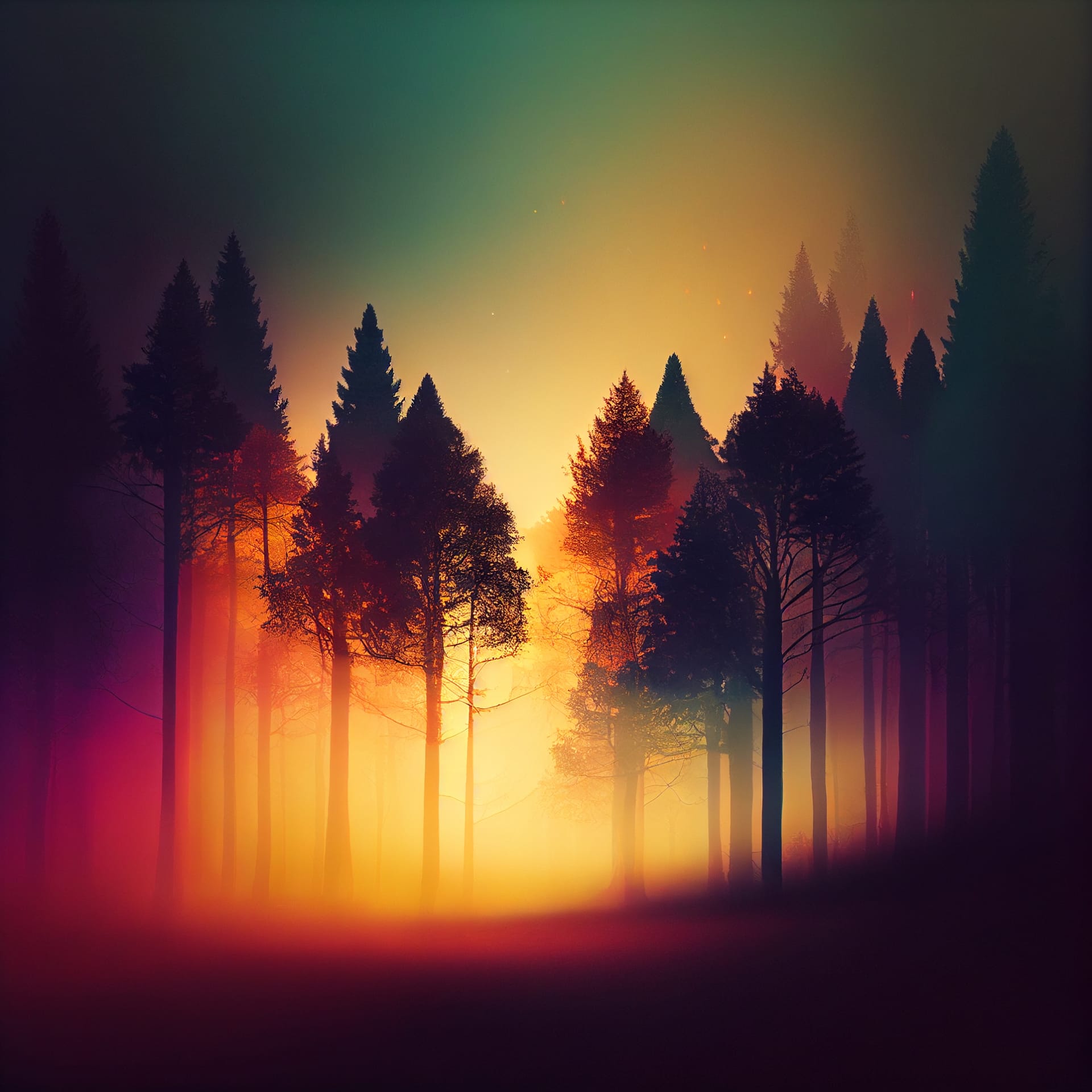Beautiful misty forest nature landscape sunset sunrise fine image