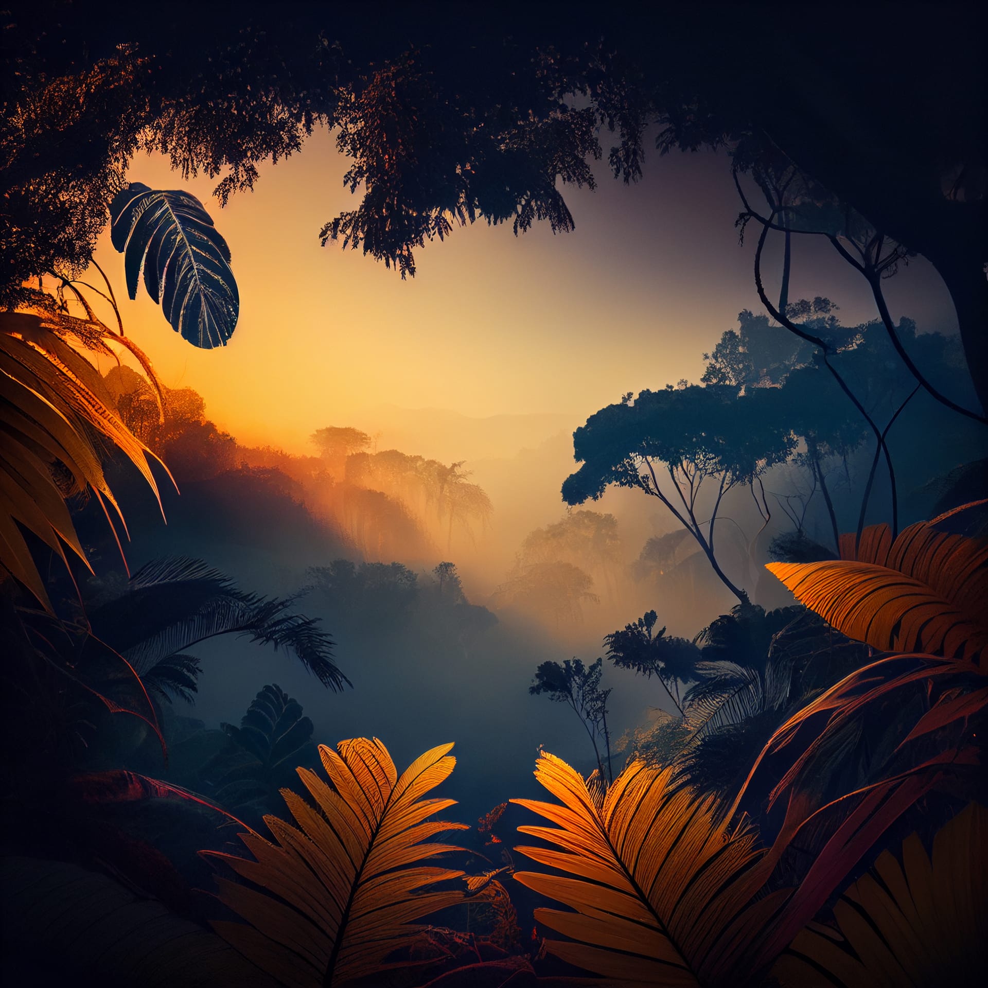 Forest background clipart beautiful misty jungle forest landscape sunset sunrise