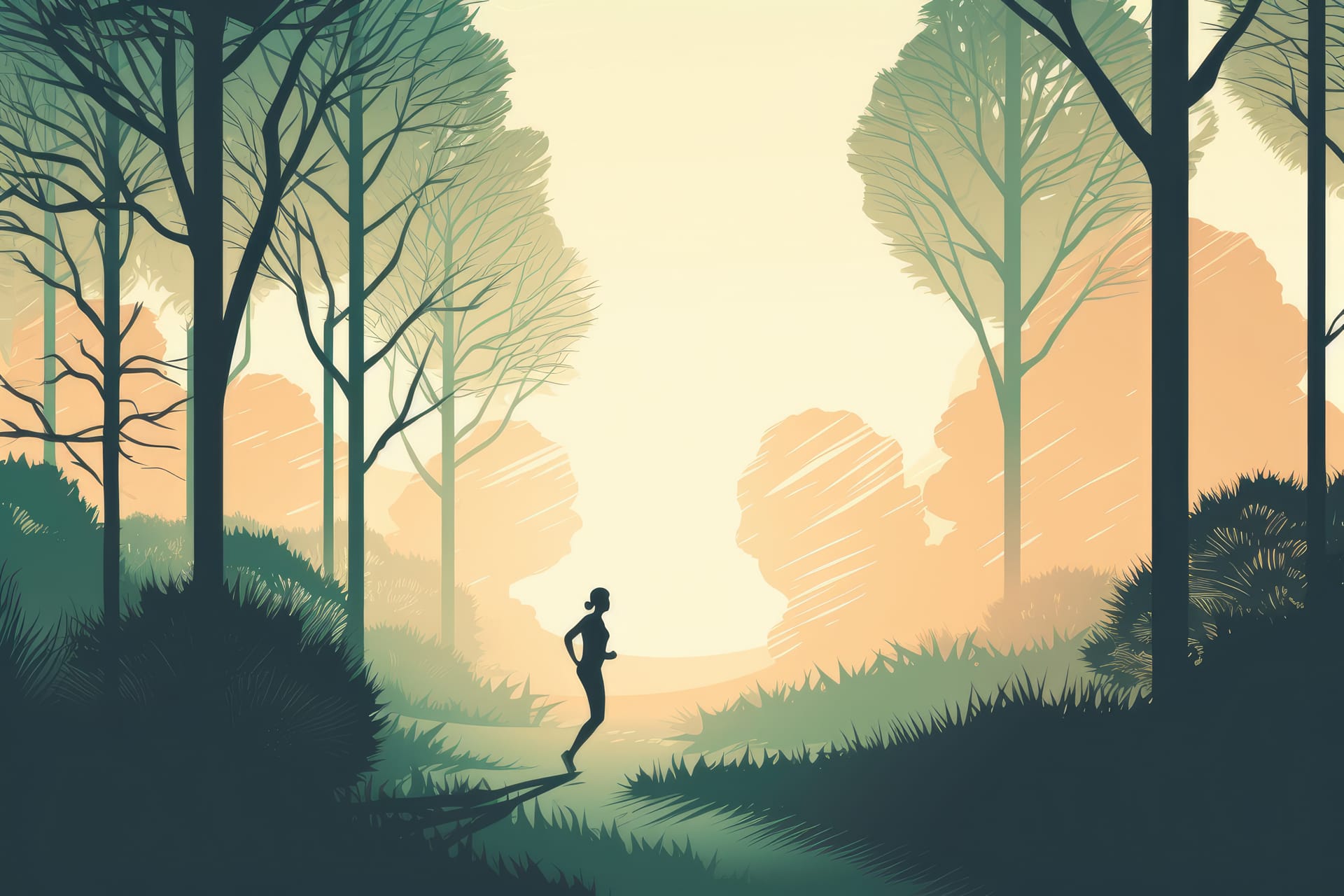 Running woman tree depicted minimalist illustration soft muted colors image
