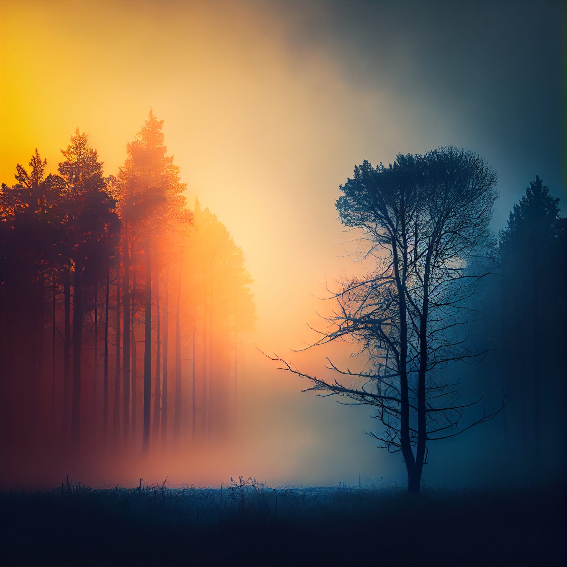 Beautiful misty forest nature landscape sunset sunrise captivating image