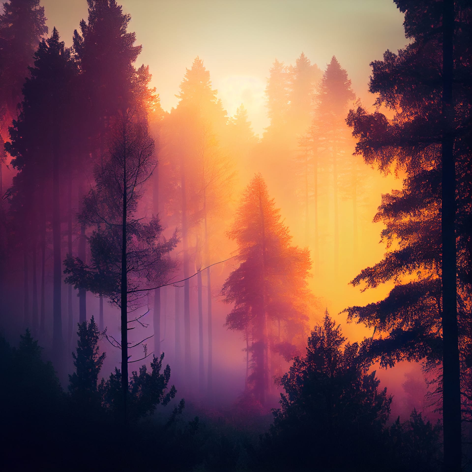 Beautiful misty forest nature landscape sunset sunrise nice image