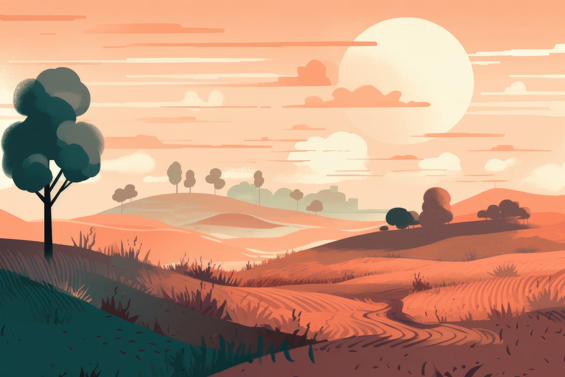 Hills landscape depicted minimalist illustration soft muted colors excellent image