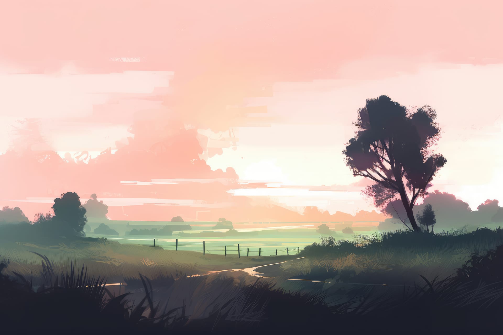 Serene mountain hills landscape depicted minimalist illustration soft muted colors